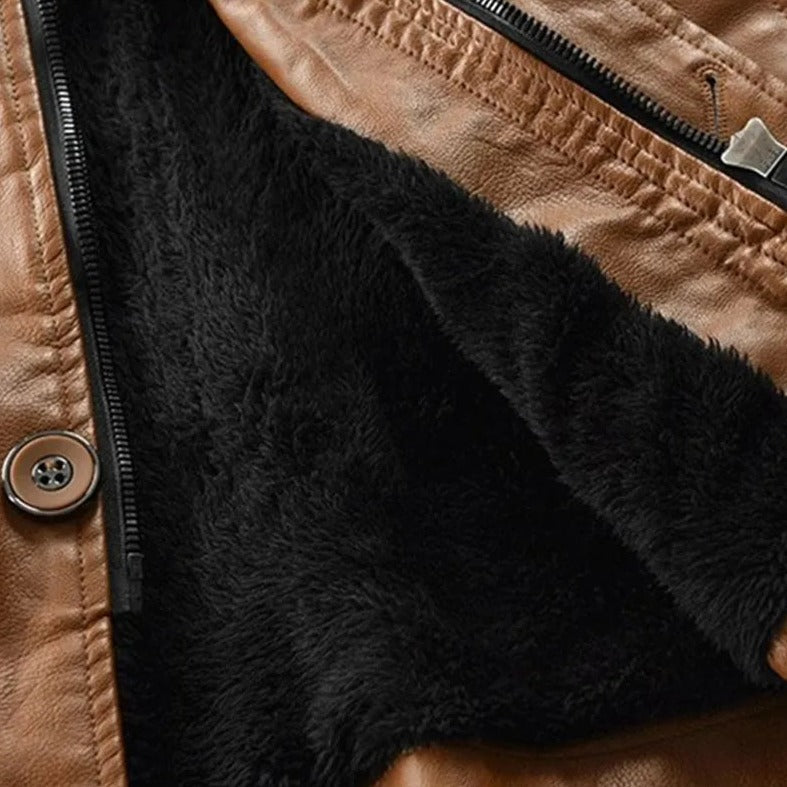 Chamarra Larga de Cuero con Capucha para Hombre Stefano Romano®