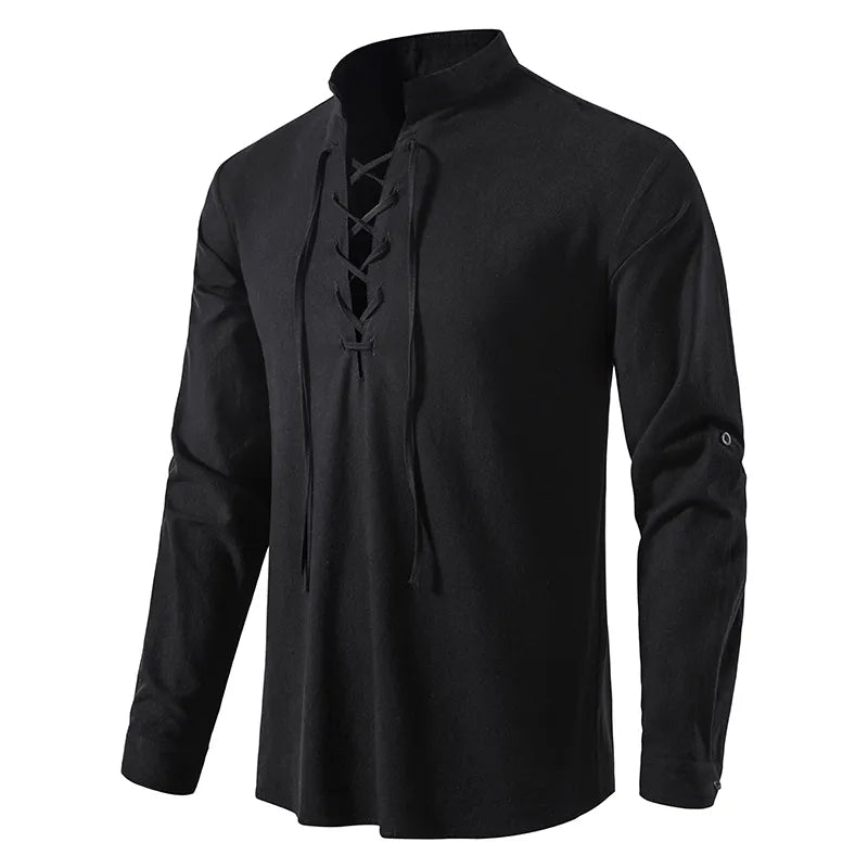 Camisa de Lino Cuello Mao Manga Larga para Hombre Matteo Stefano Romano®