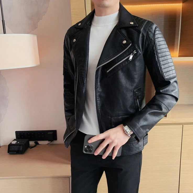 Chamarra de Cuero Slim Fit Diseñador Premium para Hombre Marco Stefano Romano®