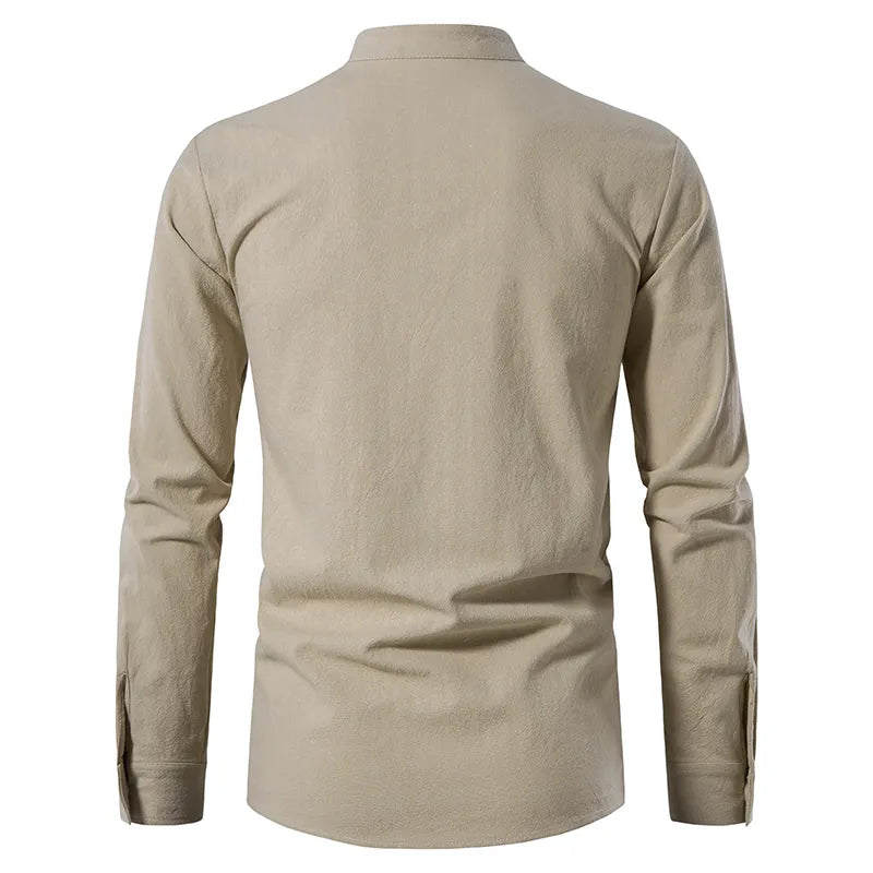 Camisa de Lino Cuello Mao Manga Larga para Hombre Matteo Stefano Romano®