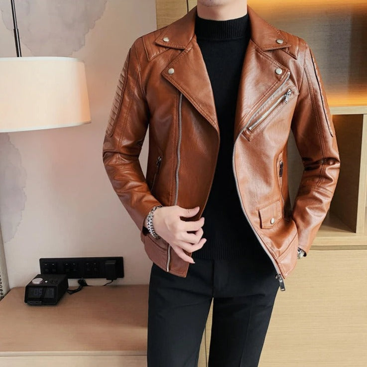 Chamarra de Cuero Slim Fit Diseñador Premium para Hombre Marco Stefano Romano®