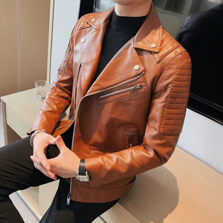 Chamarra de Cuero Slim Fit Diseñador Premium para Hombre Marco Stefano Romano®
