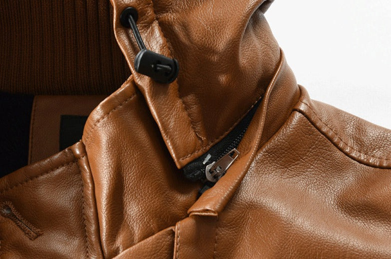 Chamarra Larga de Cuero con Capucha para Hombre Stefano Romano®