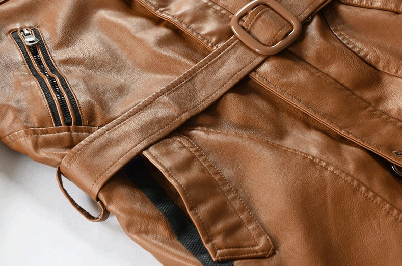 Chamarra Larga de Cuero con Capucha para Hombre Stefano Romano®