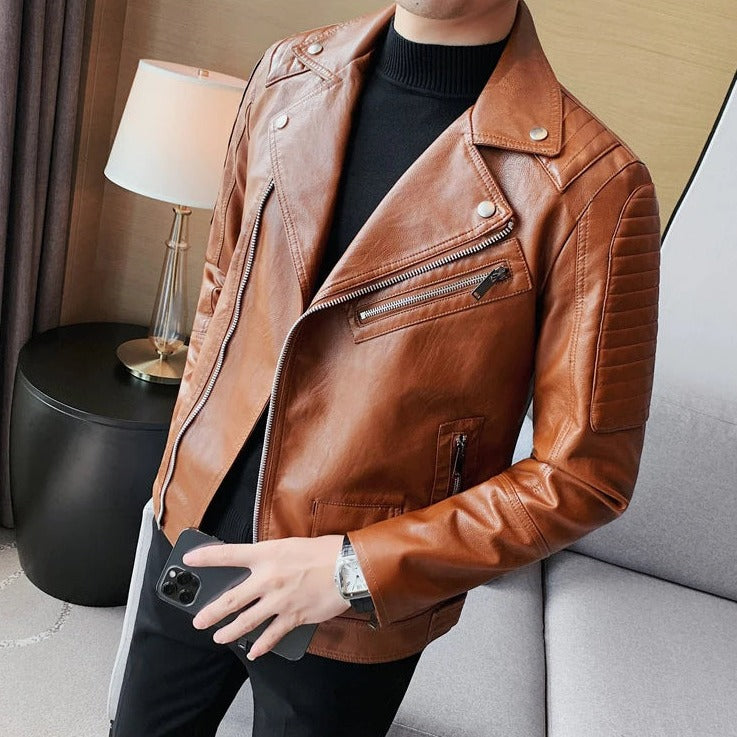 Chamarra de Cuero Slim Fit Diseñador Premium para Hombre Marco Stefano Romano®