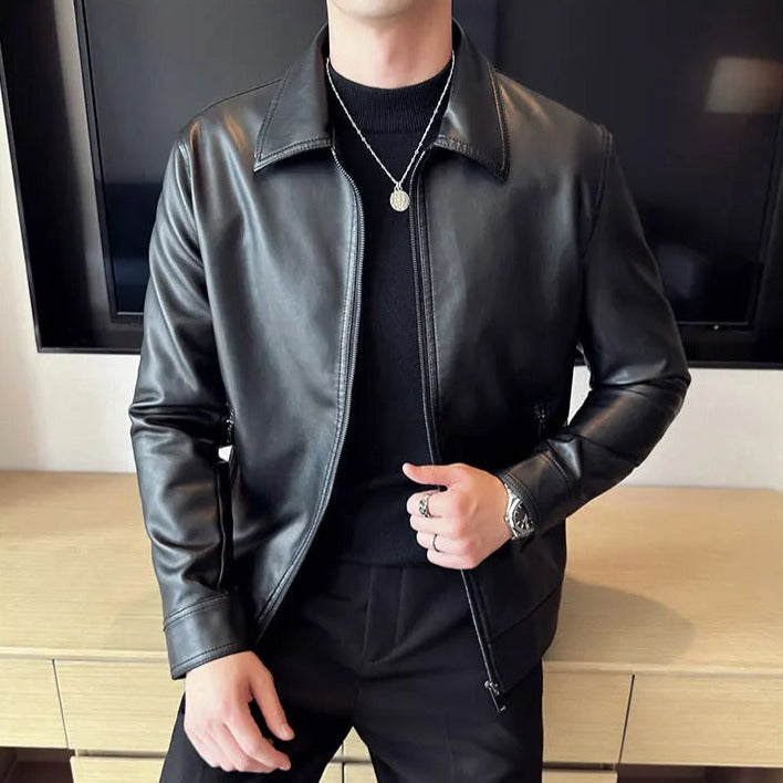 Chamarra de Cuero con Cuello Polo para Hombre Marco Stefano Romano®