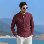Camisa de Lino Cuello Mao Manga Larga para Hombre Enzo Stefano Romano®