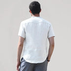Camisa de Lino Cuello Mao Manga Corta para Hombre Stefano Romano®