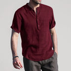 Camisa de Lino Cuello Mao Manga Corta para Hombre Stefano Romano®