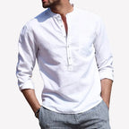 Camisa de Lino Cuello Mao Manga Larga para Hombre Enzo Stefano Romano®