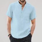 Camisa de Lino Cuello Mao Manga Corta para Hombre Stefano Romano®
