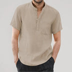 Camisa de Lino Cuello Mao Manga Corta para Hombre Stefano Romano®