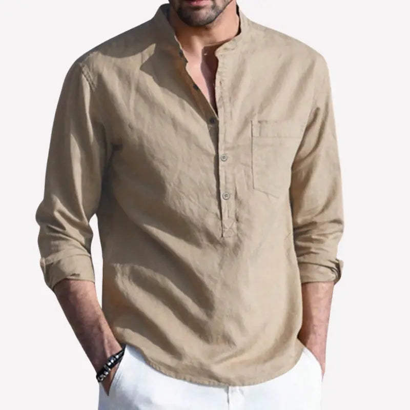 Camisa de Lino Cuello Mao Manga Larga para Hombre Enzo Stefano Romano®
