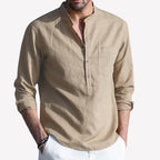 Camisa de Lino Cuello Mao Manga Larga para Hombre Enzo Stefano Romano®