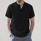 Camisa de Lino Cuello Mao Manga Corta para Hombre Stefano Romano®
