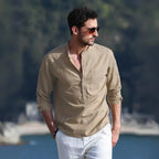 Camisa de Lino Cuello Mao Manga Larga para Hombre Enzo Stefano Romano®