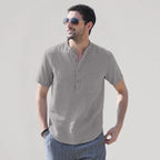 Camisa de Lino Cuello Mao Manga Corta para Hombre Stefano Romano®