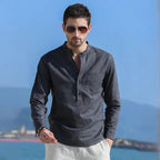 Camisa de Lino Cuello Mao Manga Larga para Hombre Enzo Stefano Romano®