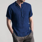 Camisa de Lino Cuello Mao Manga Corta para Hombre Stefano Romano®