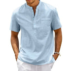 Camisa de Manga Corta de Lino Cuello Mao para Hombre Stefano Romano®