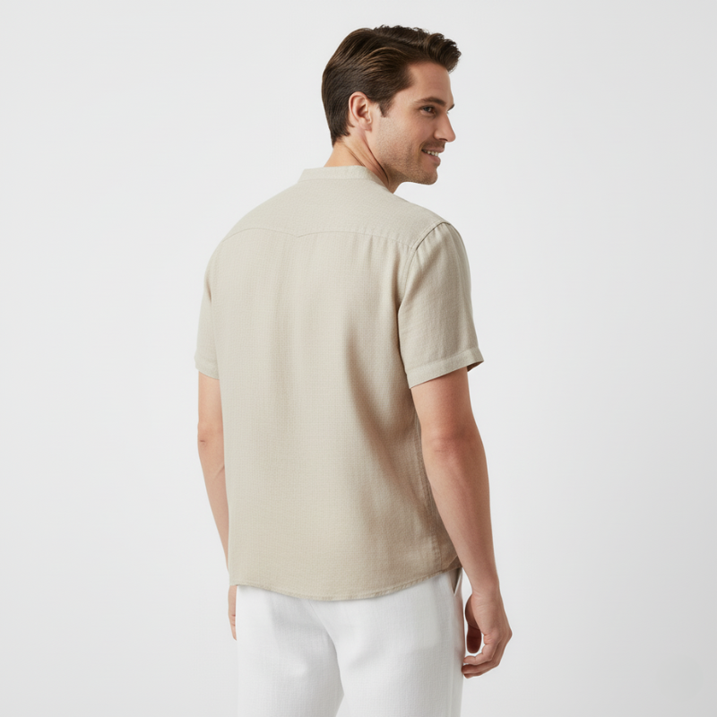 Camisa de Manga Corta de Lino Cuello Mao para Hombre Stefano Romano®