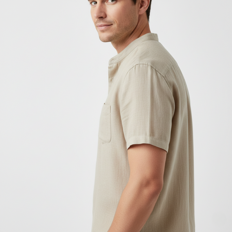 Camisa de Manga Corta de Lino Cuello Mao para Hombre Stefano Romano®