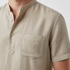 Camisa de Manga Corta de Lino Cuello Mao para Hombre Stefano Romano®