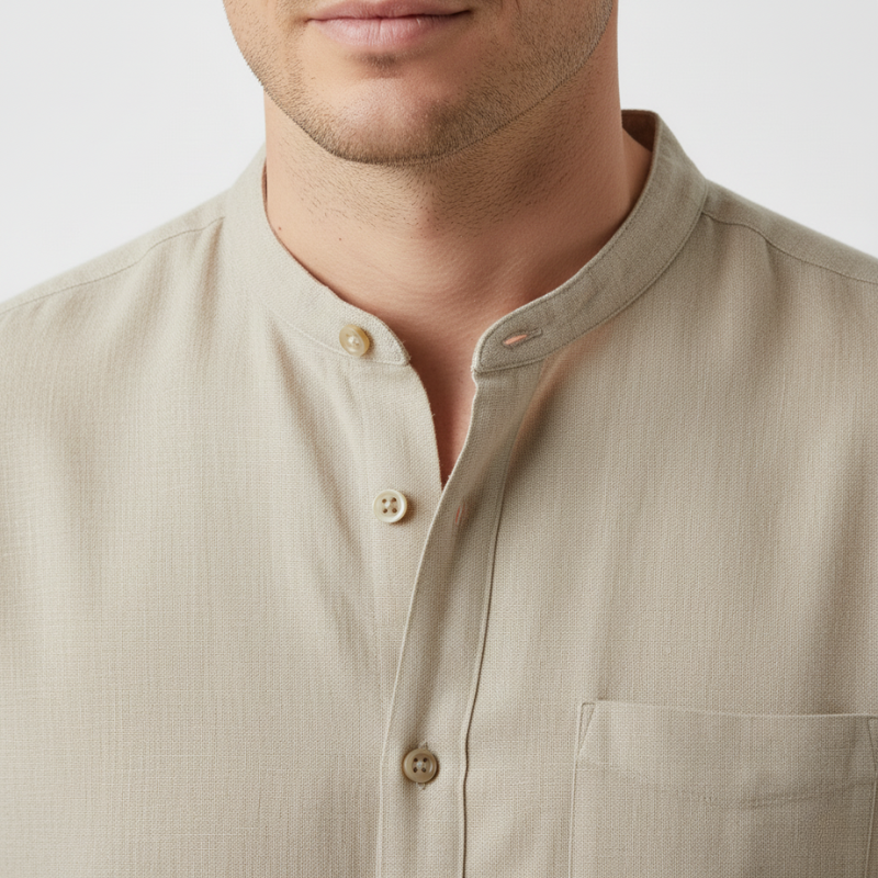 Camisa de Manga Corta de Lino Cuello Mao para Hombre Stefano Romano®
