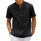 Camisa de Manga Corta de Lino Cuello Mao para Hombre Stefano Romano®
