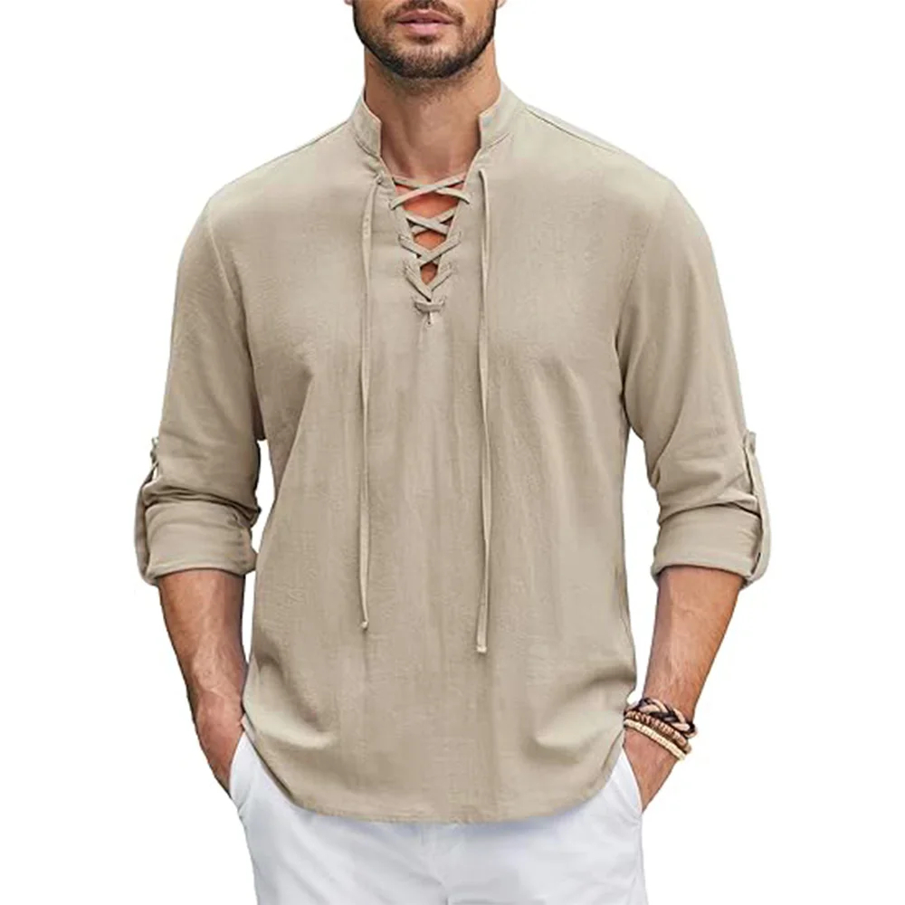 Camisa de Lino Cuello Mao Manga Larga para Hombre Matteo Stefano Romano®