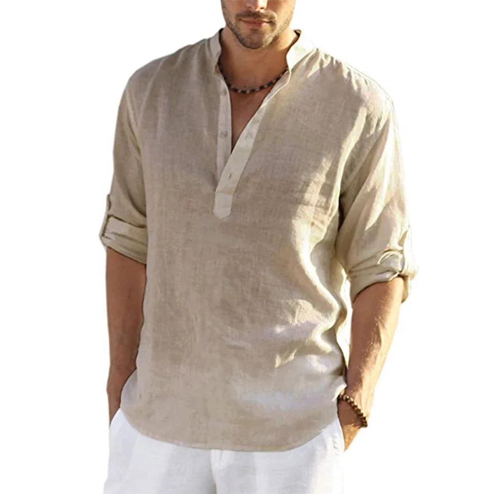 Camisa de Lino Cuello Mao Manga Larga para Hombre Marco Stefano Romano®