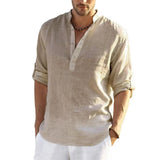 Camisa de Lino Cuello Mao Manga Larga para Hombre Marco Stefano Romano®