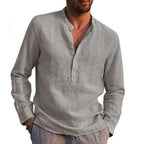 Camisa de Lino Cuello Mao Manga Larga para Hombre Alessandro Stefano Romano®