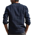 Camisa de Lino Cuello Mao Manga Larga para Hombre Alessandro Stefano Romano®