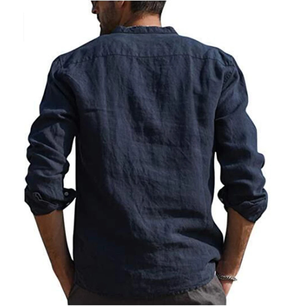 Camisa de Lino Cuello Mao Manga Larga para Hombre Alessandro Stefano Romano®
