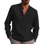 Camisa de Lino Cuello Mao Manga Larga para Hombre Alessandro Stefano Romano®