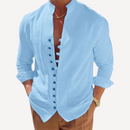 Camisa de Lino Cuello Polo Manga Larga para Hombre Alessandro Stefano Romano®