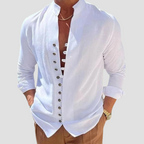 Camisa de Lino Cuello Polo Manga Larga para Hombre Alessandro Stefano Romano®