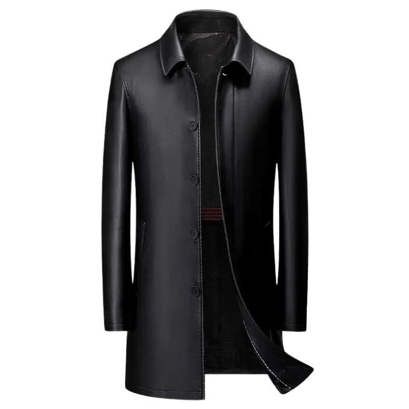 Chamarra Larga de Cuero Cuello Polo para Hombre Stefano Romano®