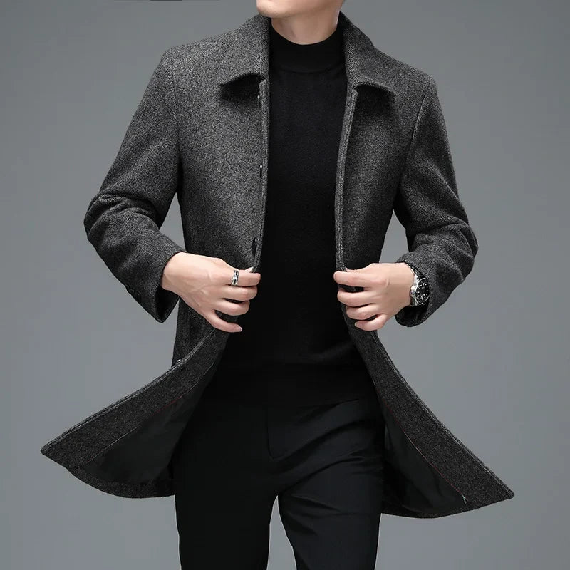 Abrigo de Lana de Diseñador Cuello Polo Slim Fit para Hombre Alessandro Stefano Romano®