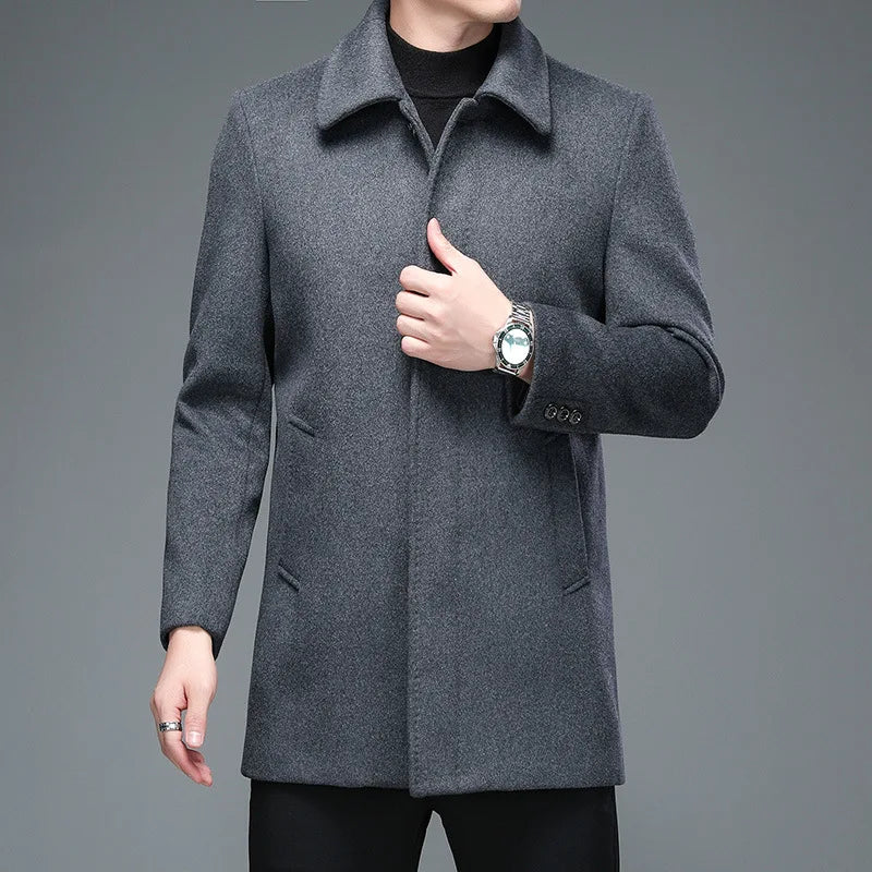 Abrigo de Lana de Diseñador Cuello Polo Slim Fit para Hombre Alessandro Stefano Romano®
