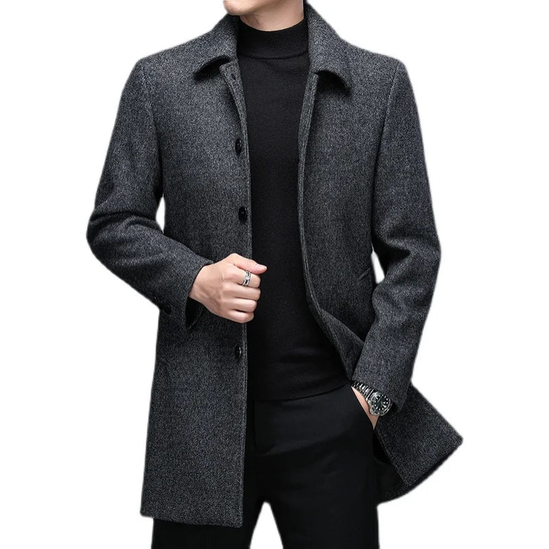 Abrigo de Lana de Diseñador Cuello Polo Slim Fit para Hombre Alessandro Stefano Romano®