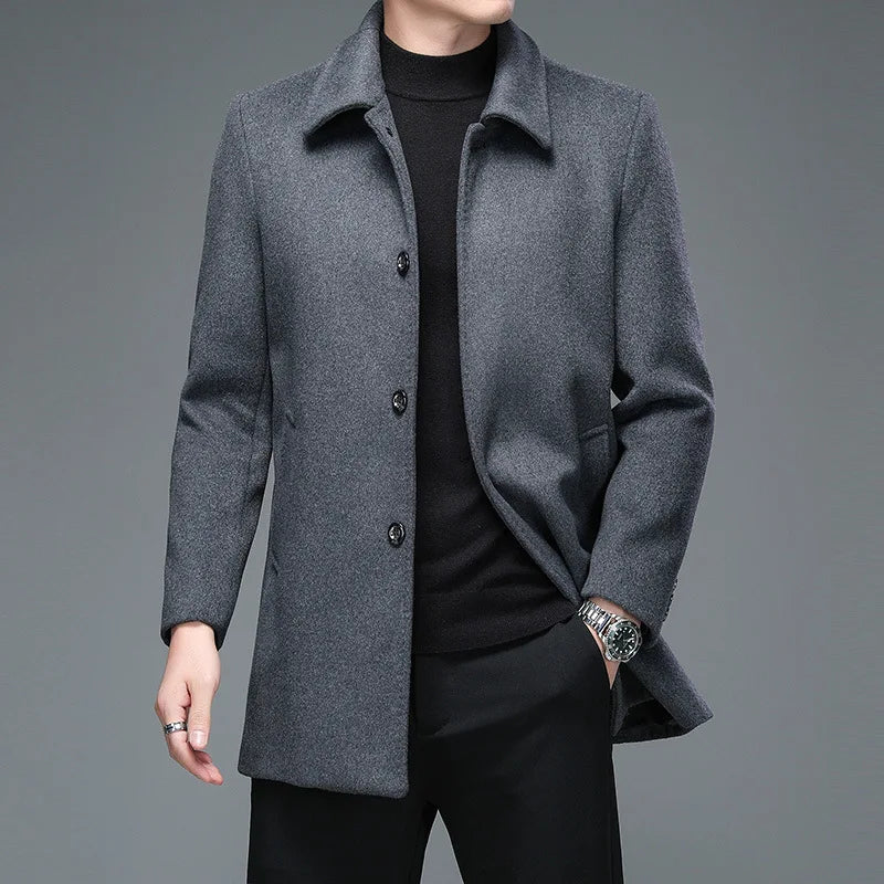 Abrigo de Lana de Diseñador Cuello Polo Slim Fit para Hombre Alessandro Stefano Romano®