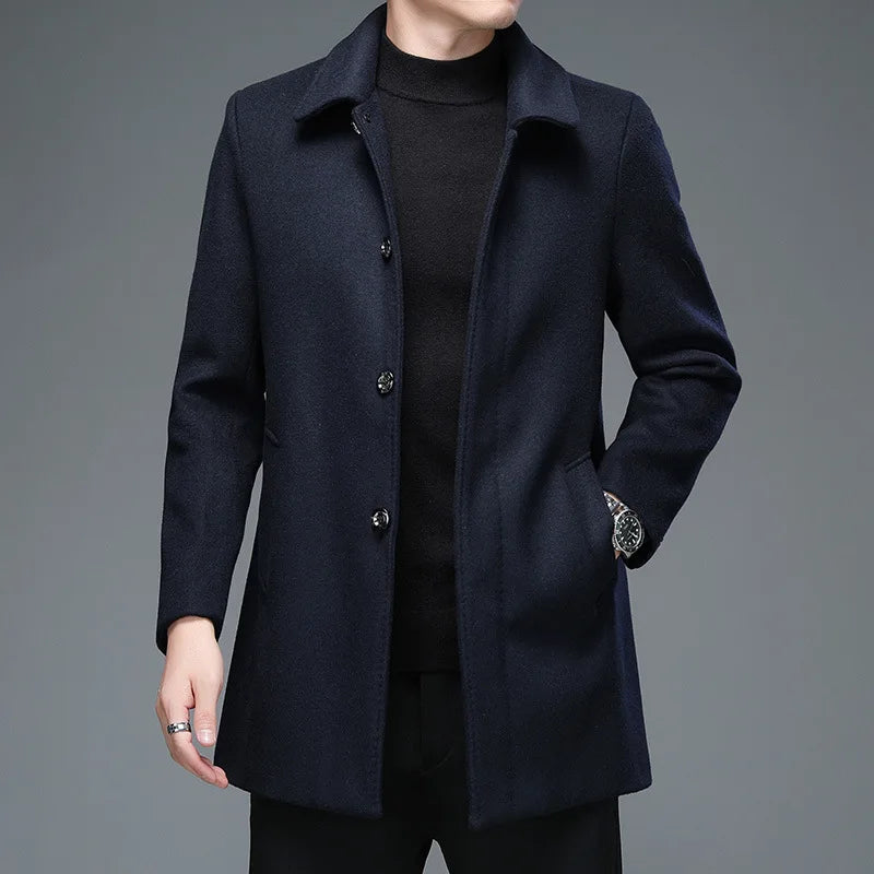Abrigo de Lana de Diseñador Cuello Polo Slim Fit para Hombre Alessandro Stefano Romano®