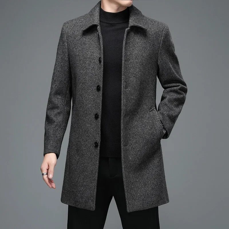 Abrigo de Lana de Diseñador Cuello Polo Slim Fit para Hombre Alessandro Stefano Romano®