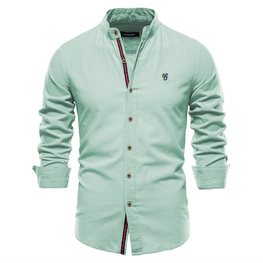 Camisa de Lino Cuello Polo Manga Larga para Hombre Marco Stefano Romano®