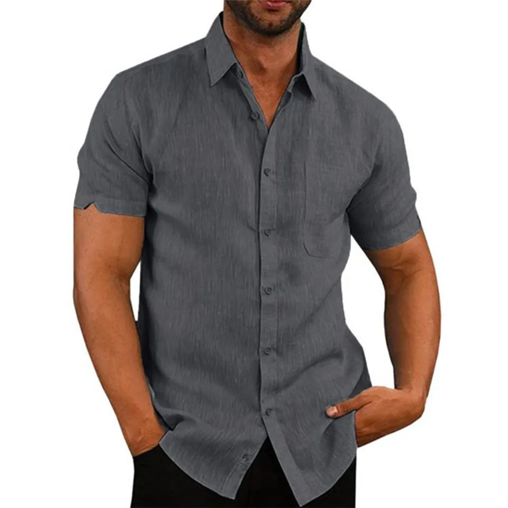 Camisa de Lino Cuello Polo Manga Corta para Hombre Stefano Romano®