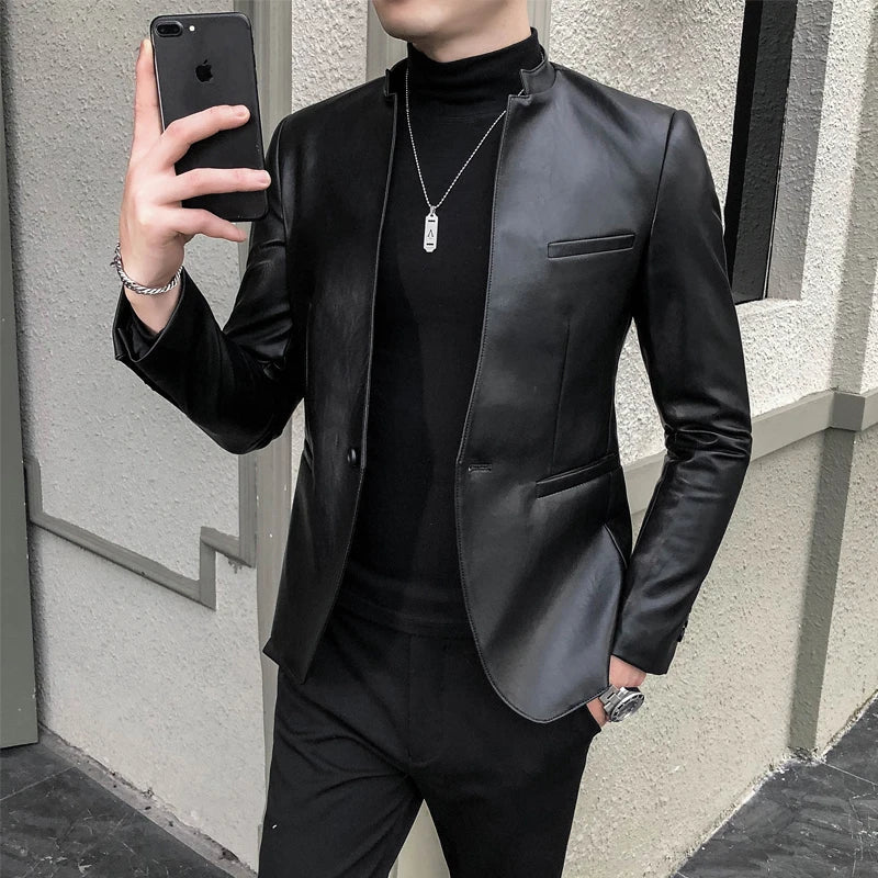 Chamarra de Cuero Slim Fit Diseñador Premium para Hombre Luca Stefano Romano®