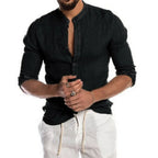 Camisa de Lino Cuello Mao Manga Larga para Hombre Luca Stefano Romano®