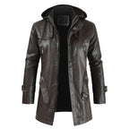 Chamarra Larga de Cuero con Capucha para Hombre Stefano Romano®